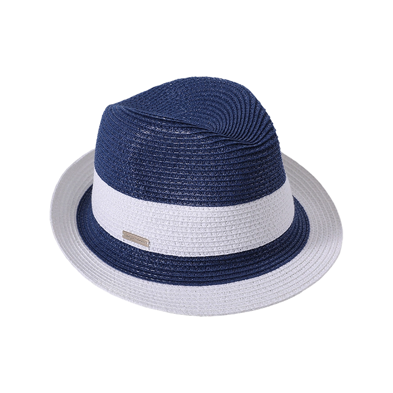 Blue and white monofilament debate handmade grass woven ladies European and American style striped ribbon hat