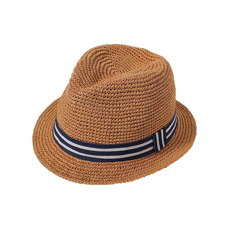 Fine monofilament crochet handmade grass woven ladies European and American style striped ribbon hat