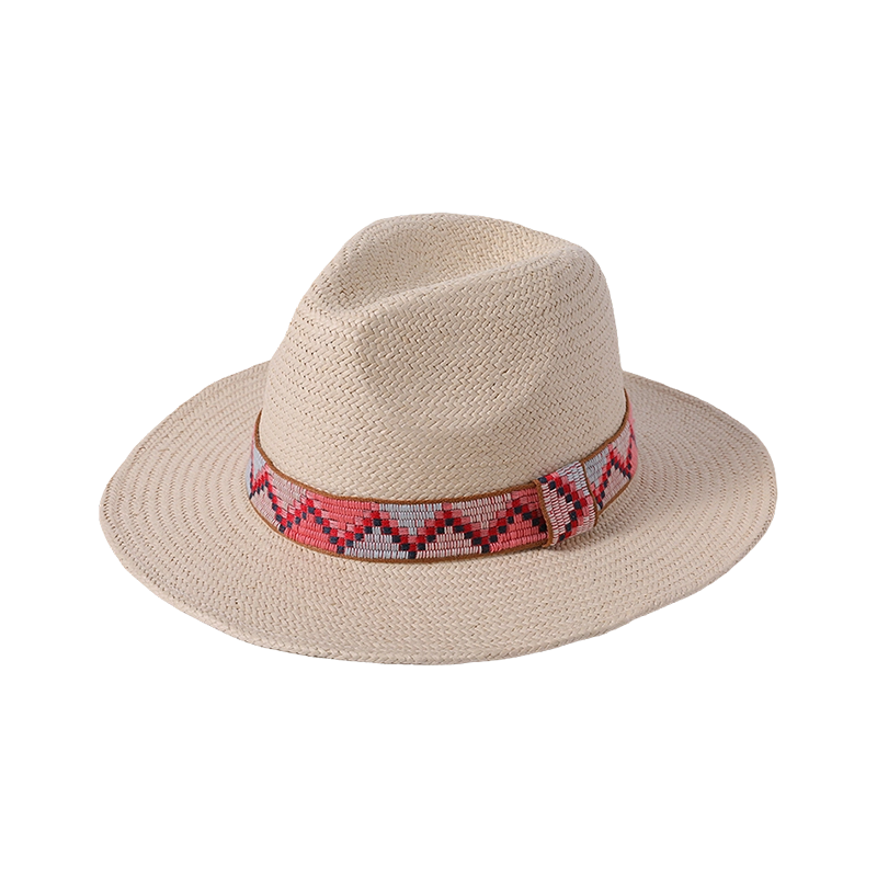 National wind ribbon hand-woven women's European and American style panama hat outdoor sunshade sunscreen hat