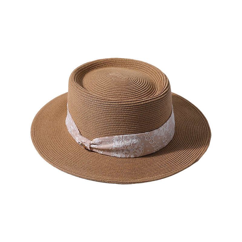 Ribbon decorative straw hat women's Korean version flat top hat outdoor sunshade sunscreen hat
