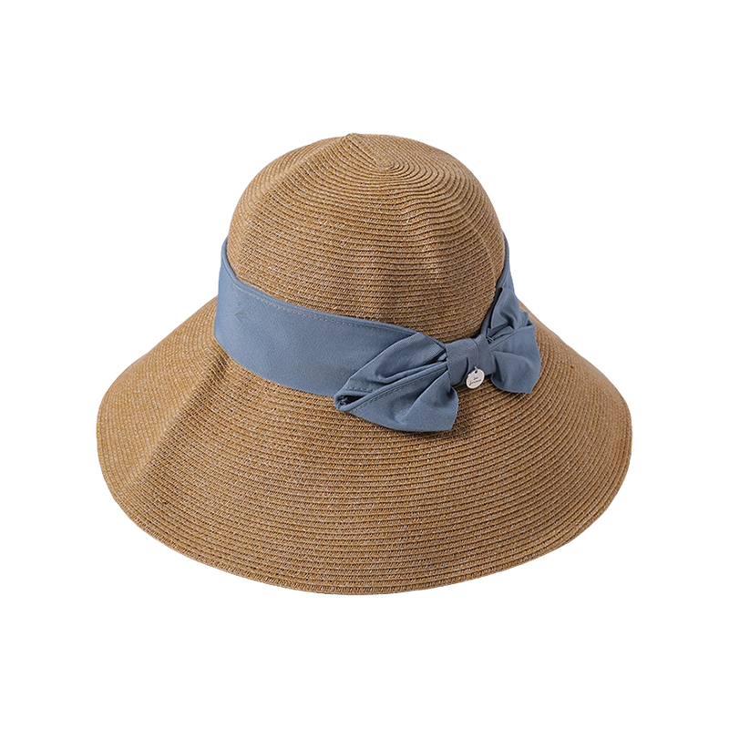 Blue bow decorative straw hat outdoor sunshade sun hat