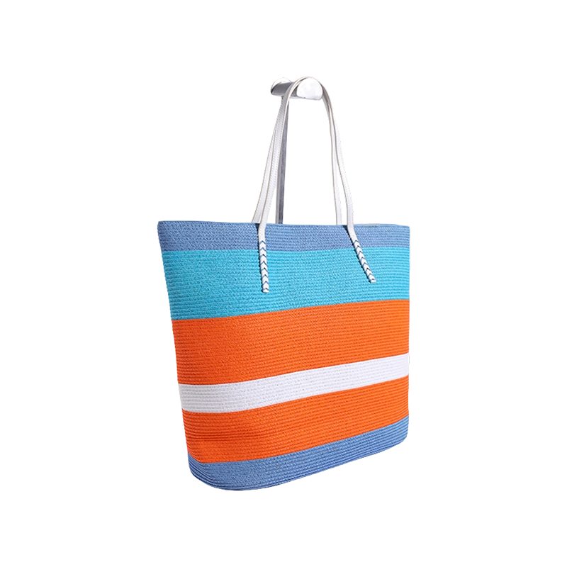 Paper woven blue and yellow touch with striped color TOTE bag