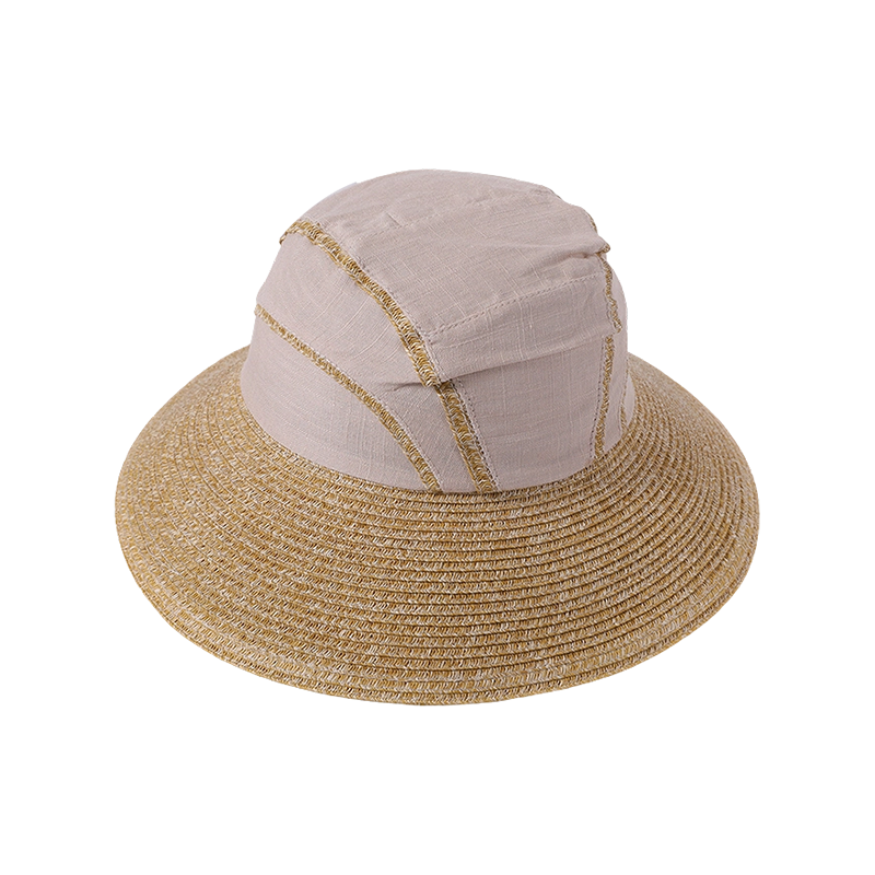 Splicing fabric straw hat spring and summer new leisure play beach hat woven female Japanese sun hat outdoor sunshade sun hat