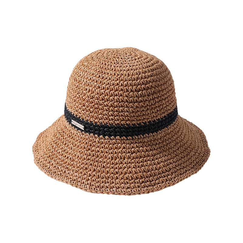 Black ribbon decorative straw hat spring and summer beach hat knitted female Korean version of the fisherman hat outdoor sunshade sunscreen hat