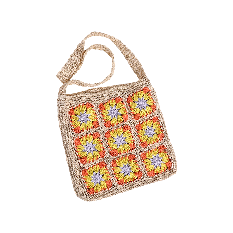 Beige color hand crochet papyrus flowers handmade papyrus bag