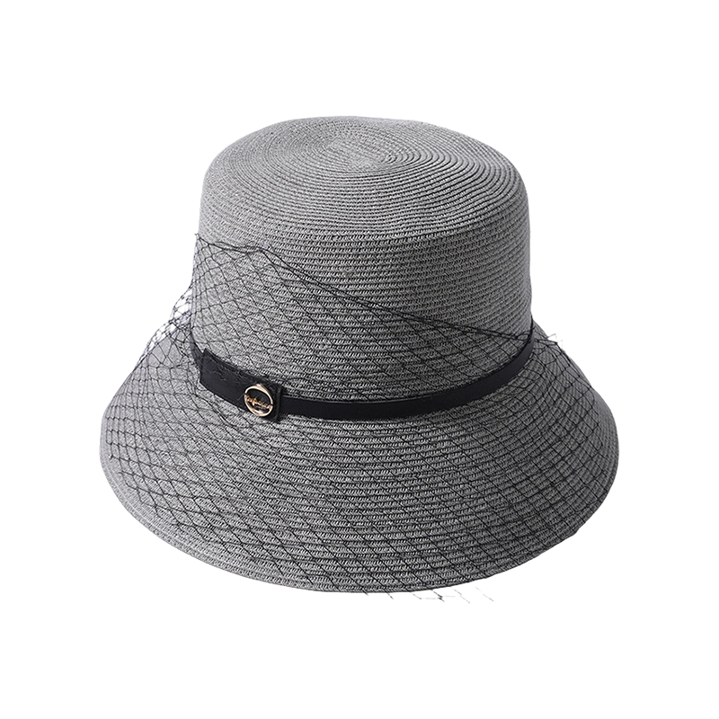 Gray black silk decorative straw hat spring and summer Japanese sun hat outdoor sunshade sun hat