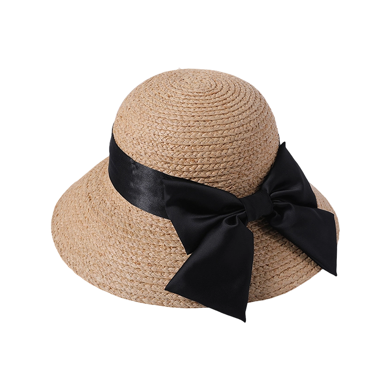 Black bow decorative straw hat women's Japanese sun hat outdoor sunshade sun hat