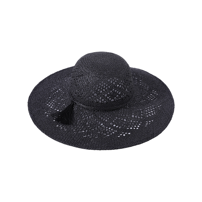 Straw hat spring and summer beach hat woven black round hat women's European and American style sun hat outdoor sunshade sun hat