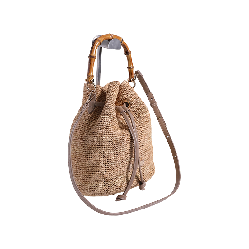 Imported raffia hand hook sea stall wind leather bamboo hand bag composed of woven fine crochet bag