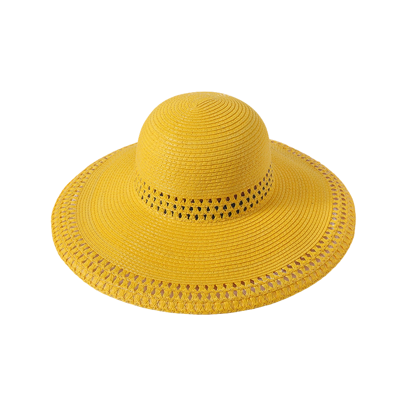 Yellow straw hat spring and summer new leisure play beach hat woven female European and American style sun hat outdoor sunshade sun hat