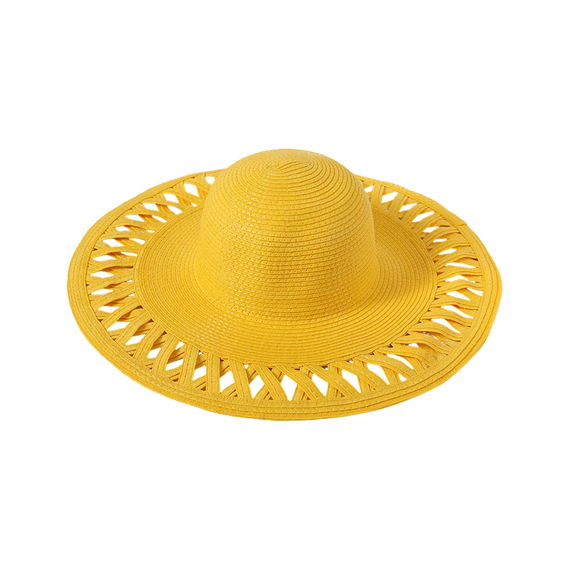 Yellow woven hollow beach hat women's European and American style sun hat outdoor sunshade sun hat