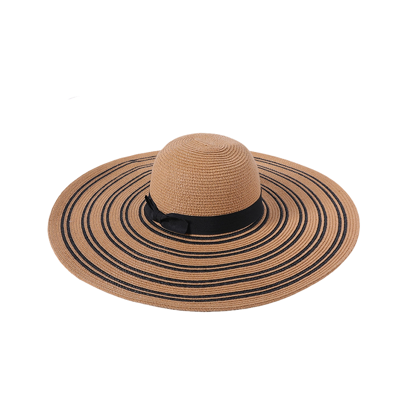 Big brim hat black striped straw hat spring and summer new leisure play beach hat woven outdoor sunshade sunscreen hat
