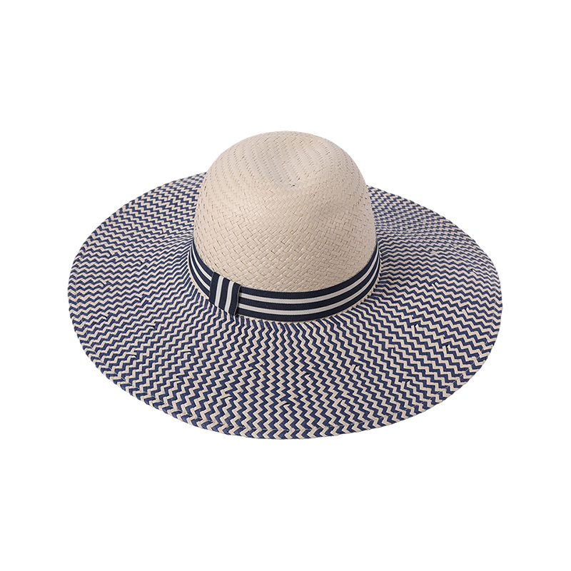 Big brim hat blue striped straw hat women's European and American style outdoor sunshade hat