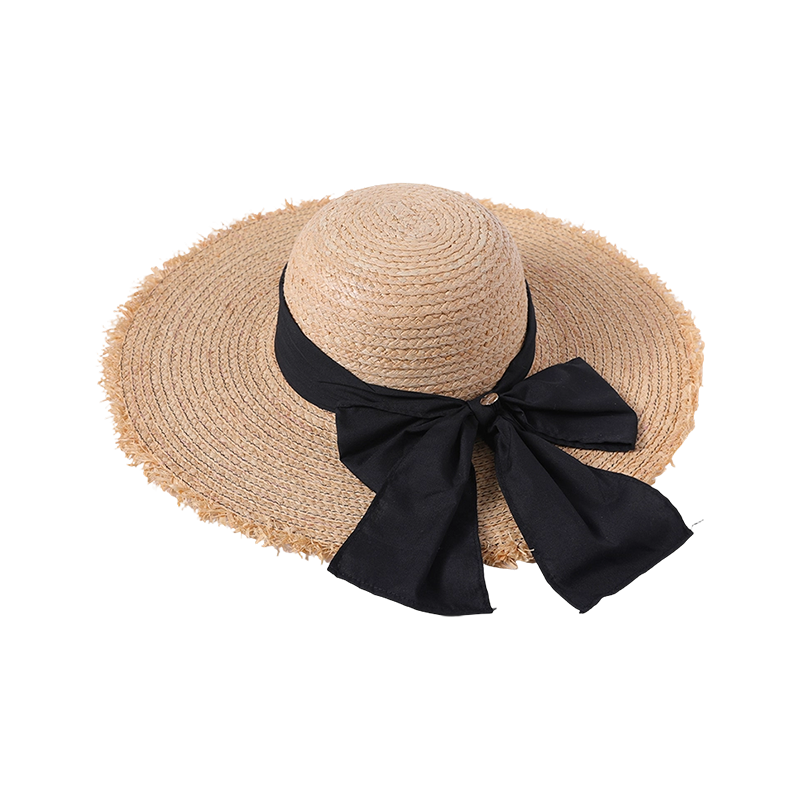 Black bow straw hat spring and summer new leisure play beach hat knitted female Korean version of the sun hat outdoor sunshade sun hat