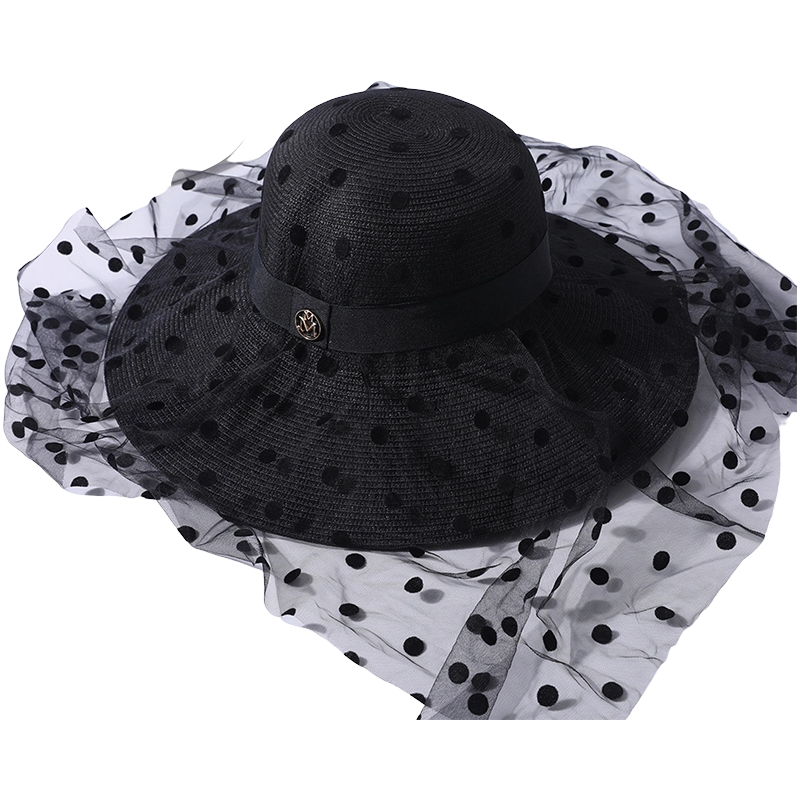 Wave point lace straw hat spring and summer new leisure play beach hat woven female Korean version of the sun hat outdoor sunshade sun hat