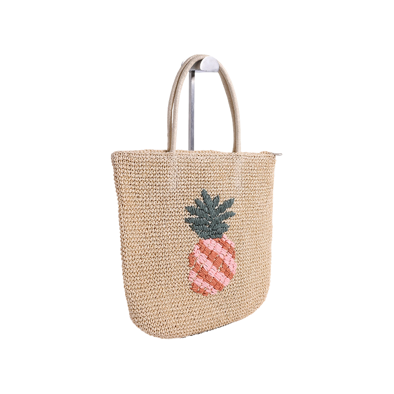 Natural hand crochet papyrus pineapple embroidery handmade papyrus bag