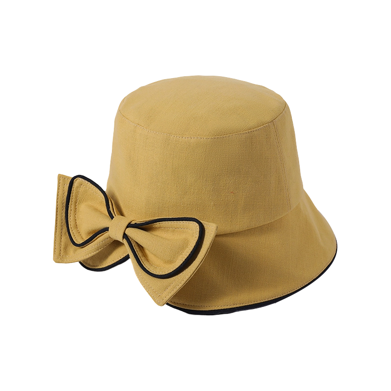 Yellow bow cloth hat spring and summer new leisure play beach hat female Korean version of the fisherman hat outdoor sunshade sunscreen hat