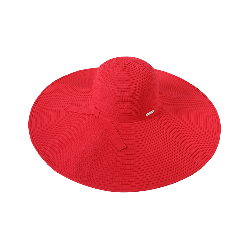 Red ribbon hat spring and summer new leisure play beach hat knitted female Korean version of the sun hat outdoor sunshade sun hat
