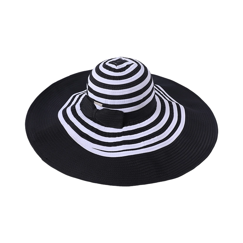 Black and white striped ribbon hat spring and summer new leisure play beach hat woven female Korean version of the sun hat outdoor sunshade hat