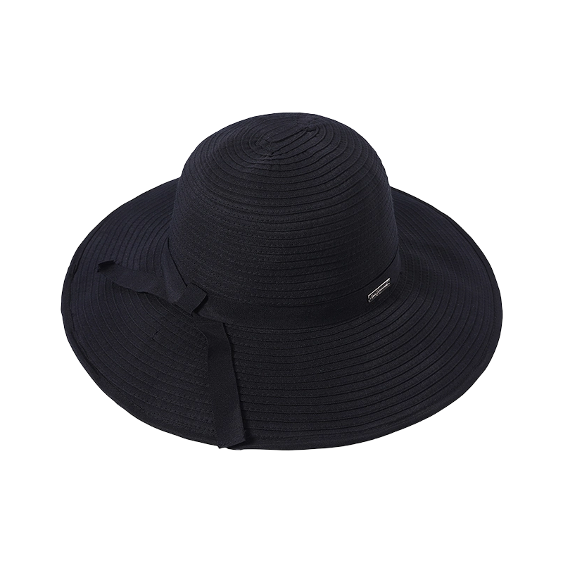 Black ribbon spring and summer new leisure play beach hat woven women's European and American style sun hat outdoor sunshade sun hat